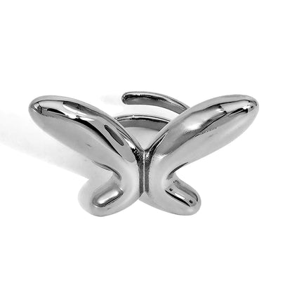 37*23mm Butterfly Adjustable Ring Steel Gray/Gold Size 7 asonjewelry