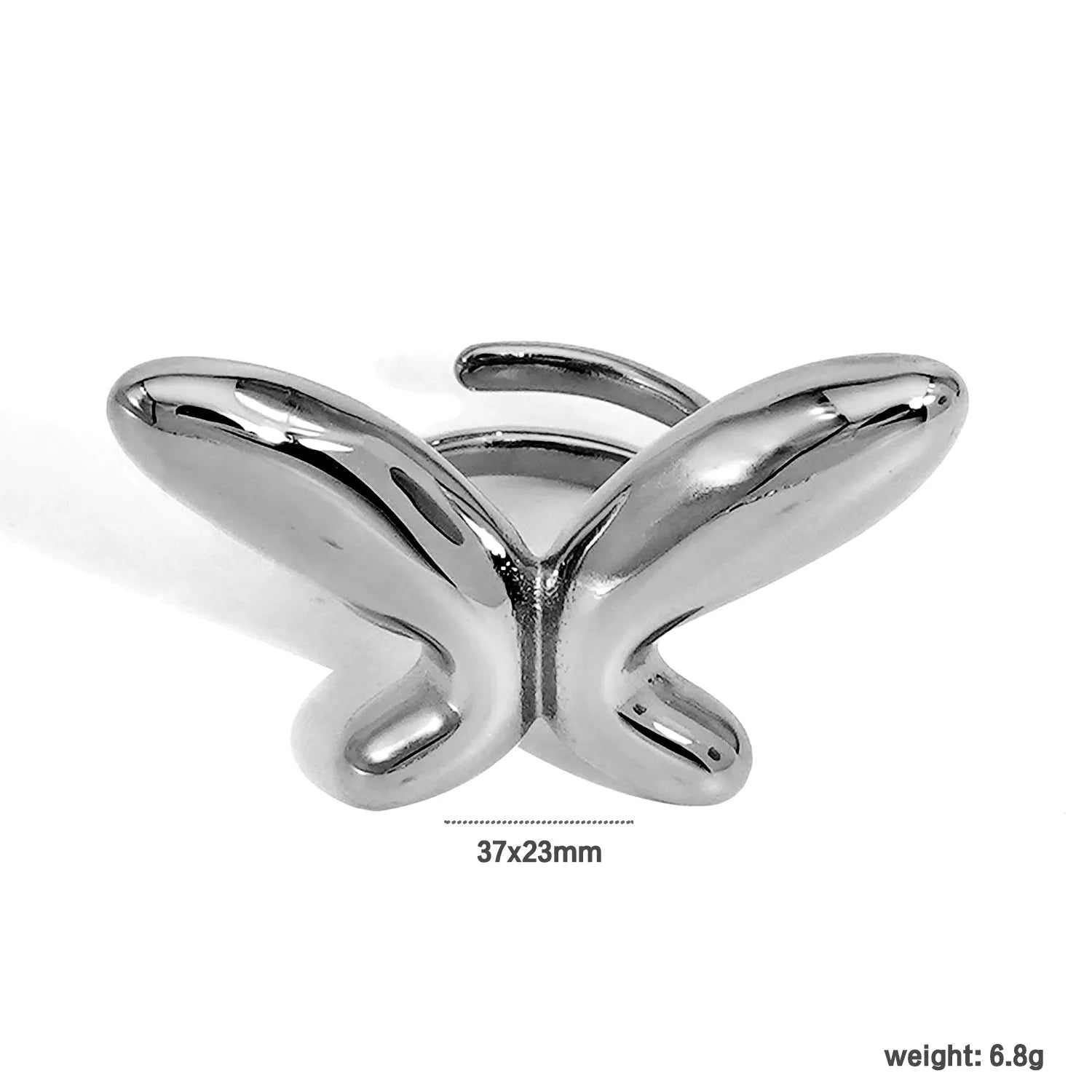 37*23mm Butterfly Adjustable Ring Steel Gray/Gold Size 7 asonjewelry
