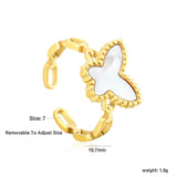 10.7mm high butterfly-shaped agate/crimson acrylic/white shell/black acrylic/pink shell open ring in gold #7 asonjewelry