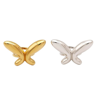 37*23mm Butterfly Adjustable Ring Steel Gray/Gold Size 7 asonjewelry