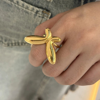 37*23mm Butterfly Adjustable Ring Steel Gray/Gold Size 7 asonjewelry