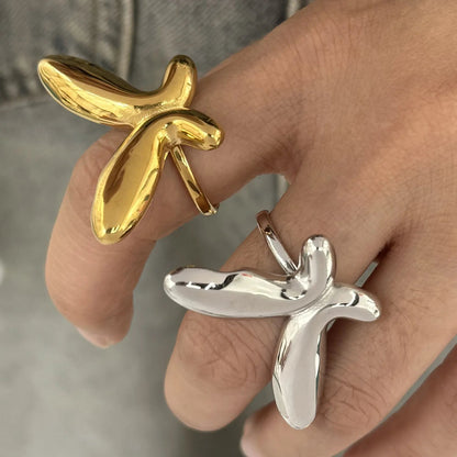 37*23mm Butterfly Adjustable Ring Steel Gray/Gold Size 7 asonjewelry