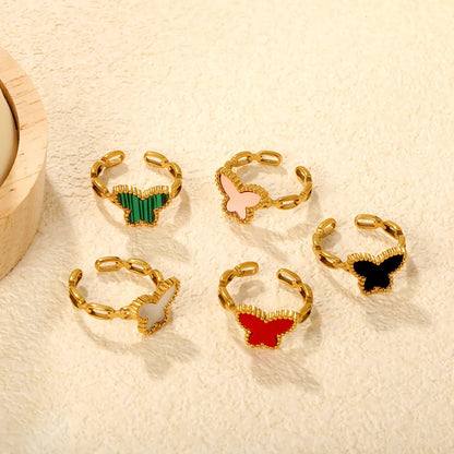 10.7mm high butterfly-shaped agate/crimson acrylic/white shell/black acrylic/pink shell open ring in gold #7 asonjewelry