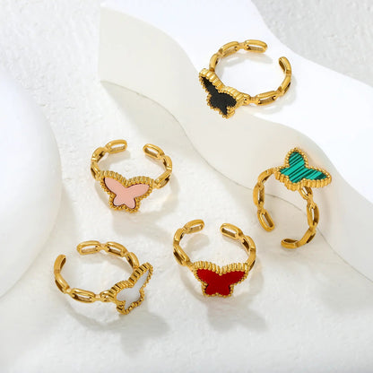 10.7mm high butterfly-shaped agate/crimson acrylic/white shell/black acrylic/pink shell open ring in gold #7 asonjewelry