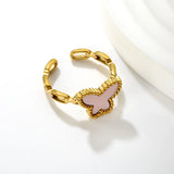 10.7mm high butterfly-shaped agate/crimson acrylic/white shell/black acrylic/pink shell open ring in gold #7 asonjewelry