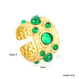 14mm high, mixed color stone / emerald transparent stone / ruby red stone, open ring, gold asonjewelry