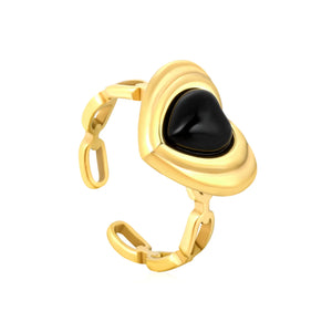 11.5 mm high heart-shaped black agate stud ring in gold, size 7#