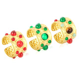 14mm high, mixed color stone / emerald transparent stone / ruby red stone, open ring, gold asonjewelry
