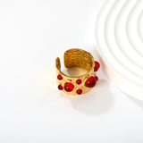 14mm high, mixed color stone / emerald transparent stone / ruby red stone, open ring, gold asonjewelry