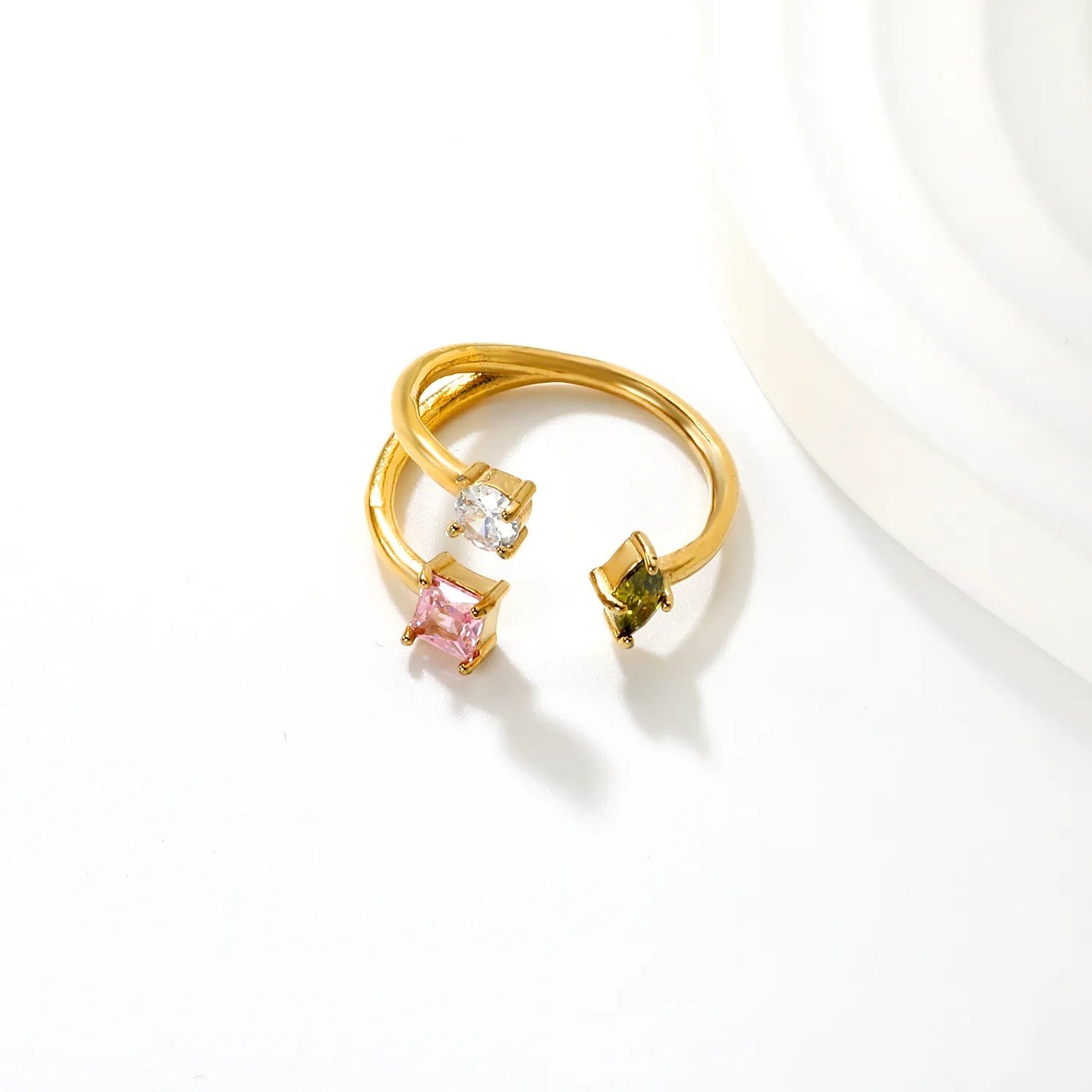 12.5mm high irregular three-color diamond open ring in gold #7 asonjewelry