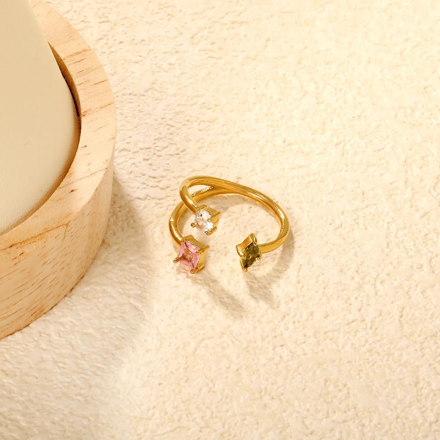 12.5mm high irregular three-color diamond open ring in gold #7 asonjewelry
