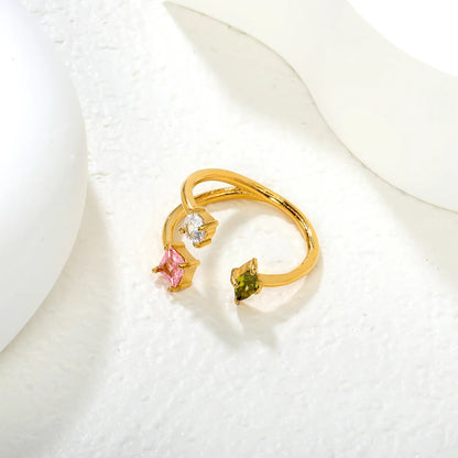 12.5mm high irregular three-color diamond open ring in gold #7 asonjewelry