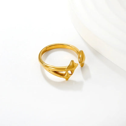 13mm high, three lucky stars, open ring, steel/ golden color, #7 asonjewelry