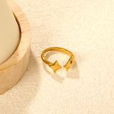 13mm high, three lucky stars, open ring, steel/ golden color, #7 asonjewelry