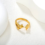 13mm high, three lucky stars, open ring, steel/ golden color, #7 asonjewelry