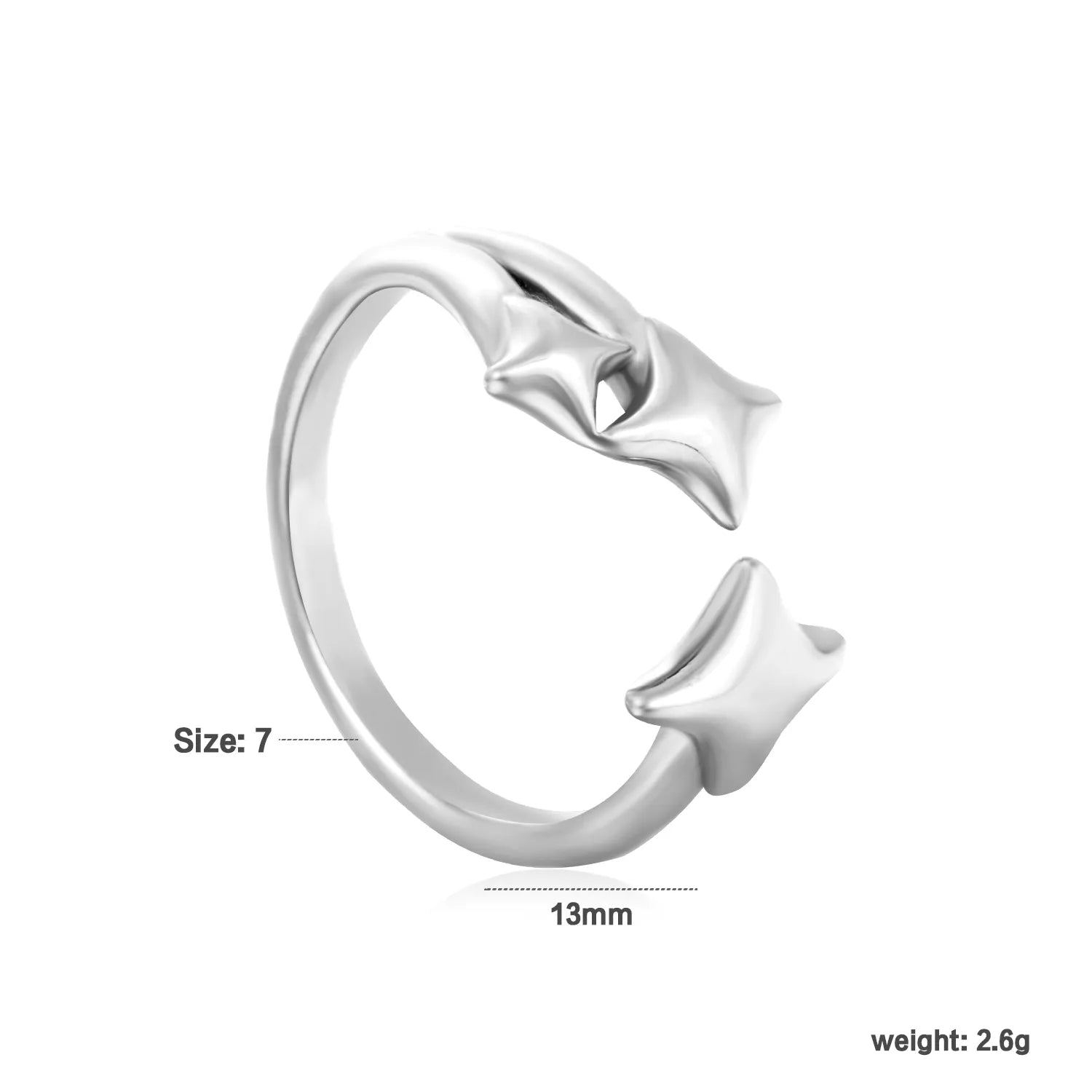 13mm high, three lucky stars, open ring, steel/ golden color, #7 asonjewelry