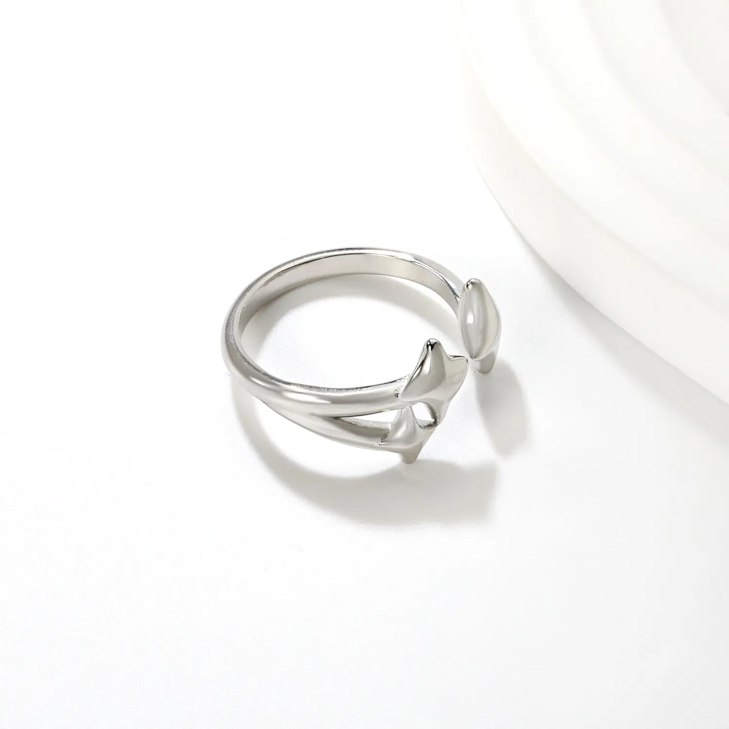 13mm high, three lucky stars, open ring, steel/ golden color, #7 asonjewelry