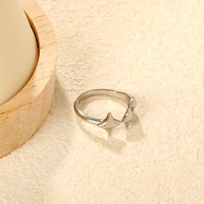 13mm high, three lucky stars, open ring, steel/ golden color, #7 asonjewelry