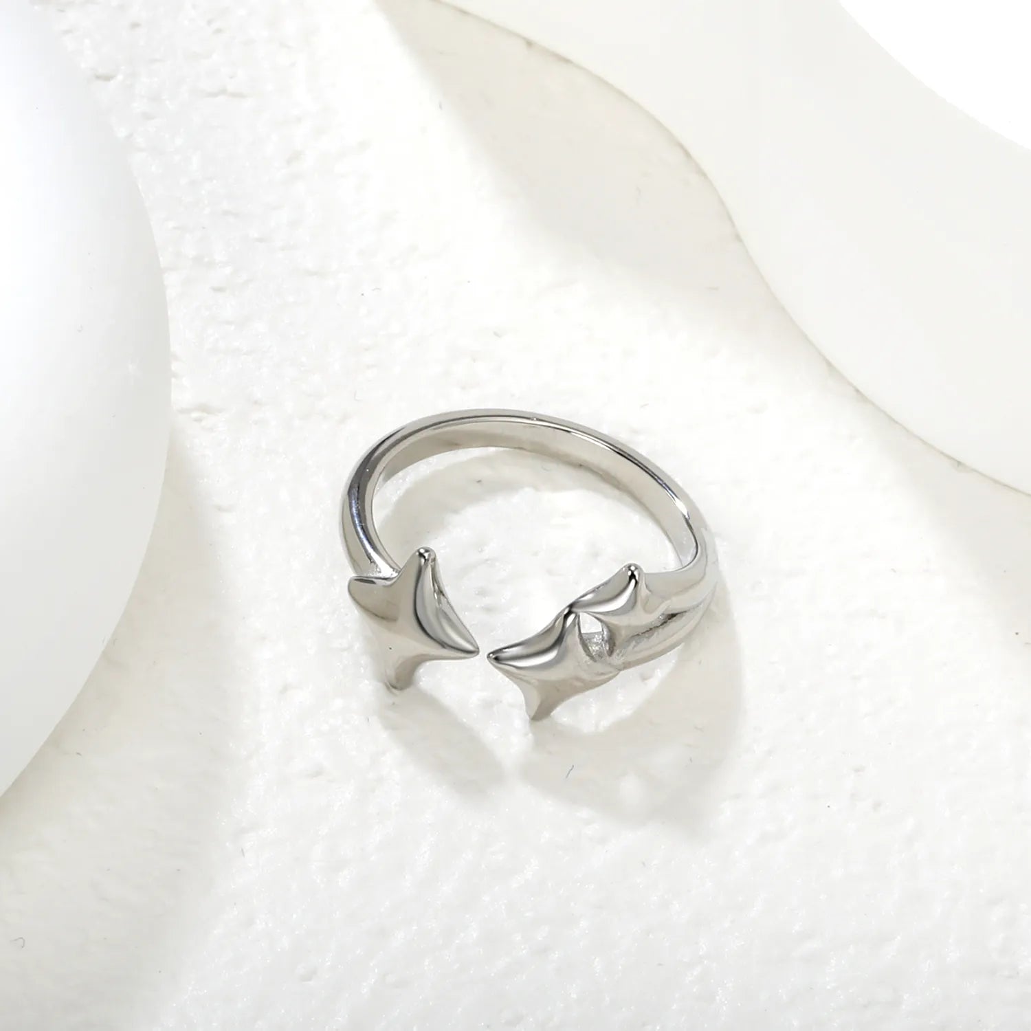 13mm high, three lucky stars, open ring, steel/ golden color, #7 asonjewelry