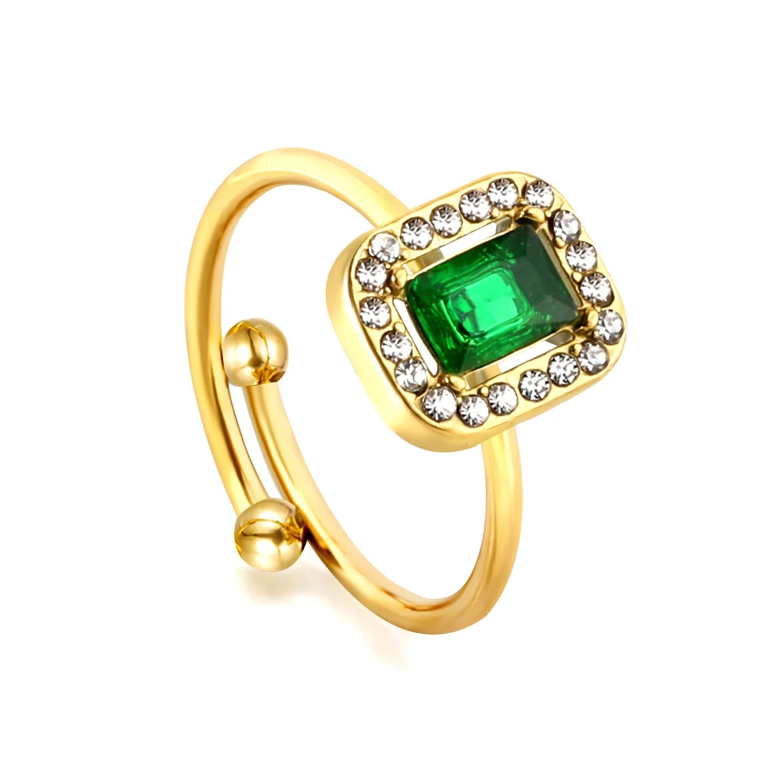 Gold Open Cuff Solitaire Ring Size #8 Height 11mm CNC Inlaid White Zircon & Green Diamond Elegant Fashion Ring for Women Daily Casual Party Wear Jewelry asonjewelry