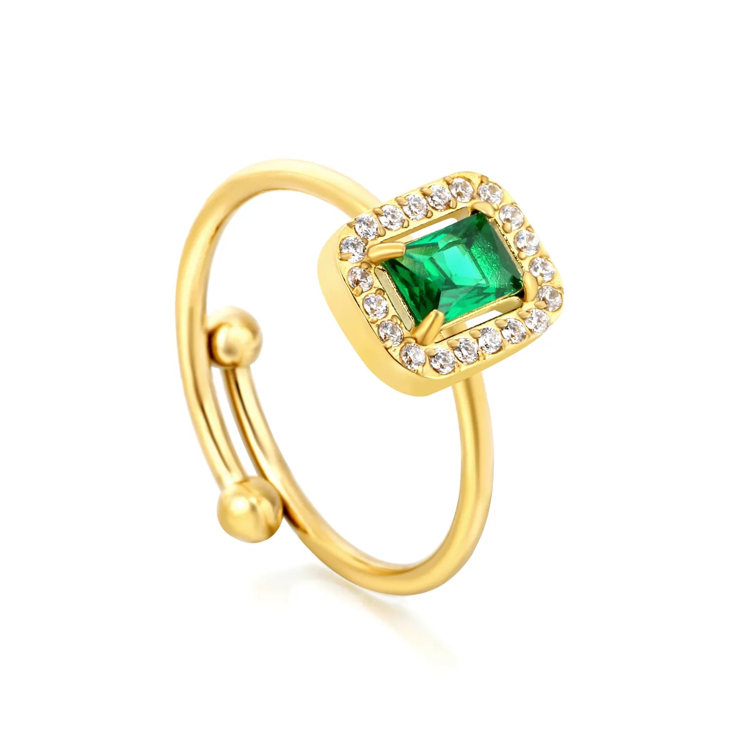 Gold Open Cuff Solitaire Ring Size #8 Height 11mm CNC Inlaid White Zircon & Green Diamond Elegant Fashion Ring for Women Daily Casual Party Wear Jewelry asonjewelry