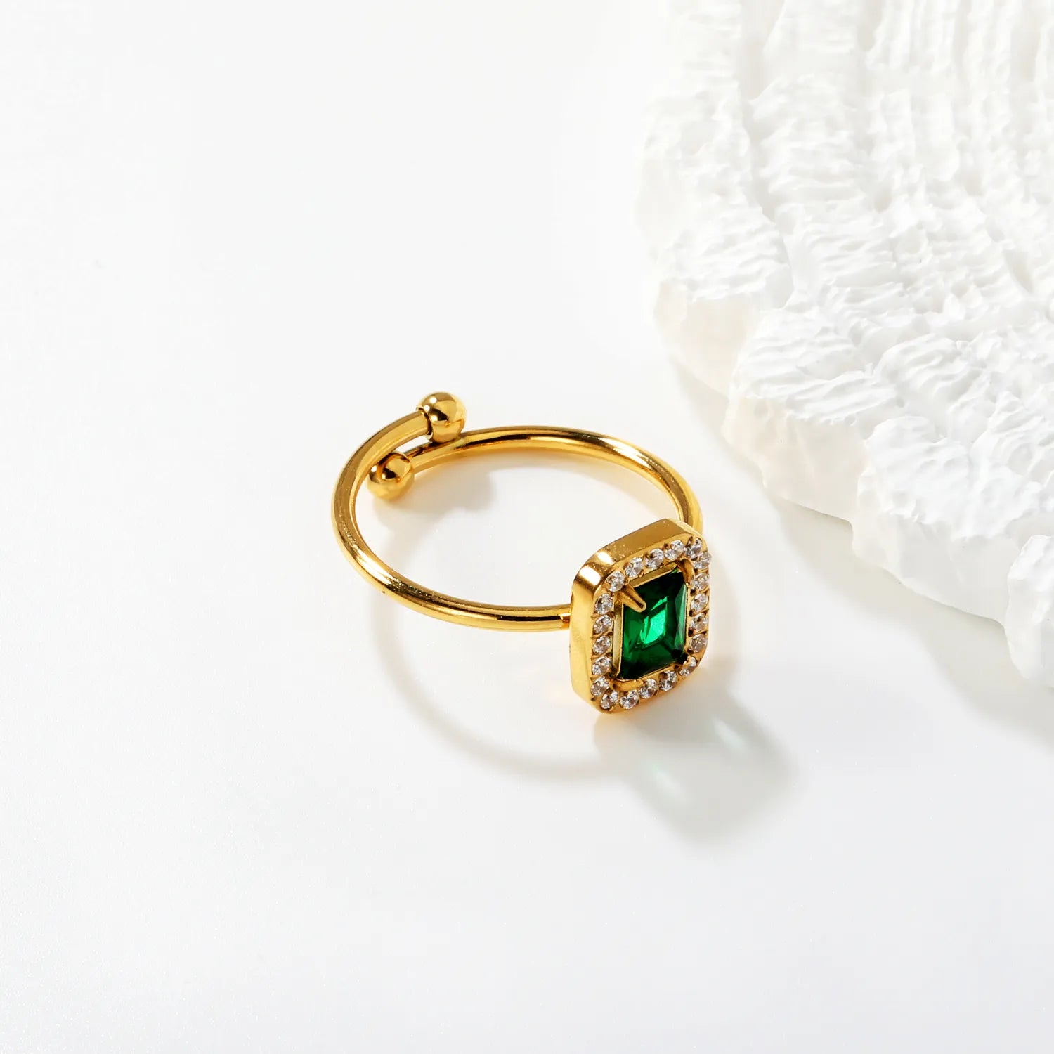 Gold Open Cuff Solitaire Ring Size #8 Height 11mm CNC Inlaid White Zircon & Green Diamond Elegant Fashion Ring for Women Daily Casual Party Wear Jewelry asonjewelry