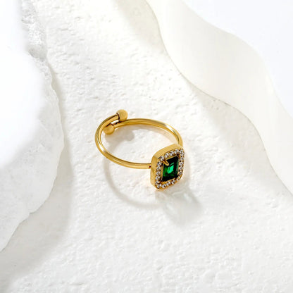 Gold Open Cuff Solitaire Ring Size #8 Height 11mm CNC Inlaid White Zircon & Green Diamond Elegant Fashion Ring for Women Daily Casual Party Wear Jewelry asonjewelry