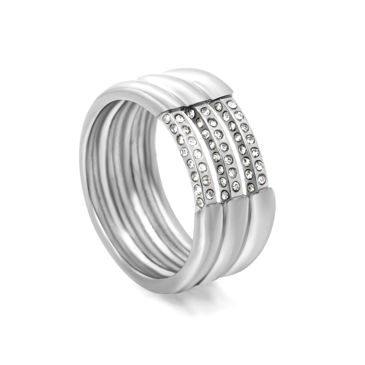 Steel Color Band Ring Size #6-8 Height 9.5mm Hollow Three Rows Emerald Diamond Inlaid Elegant Fashion Ring for Women Daily Casual Party Office Wear Jewelry asonjewelry