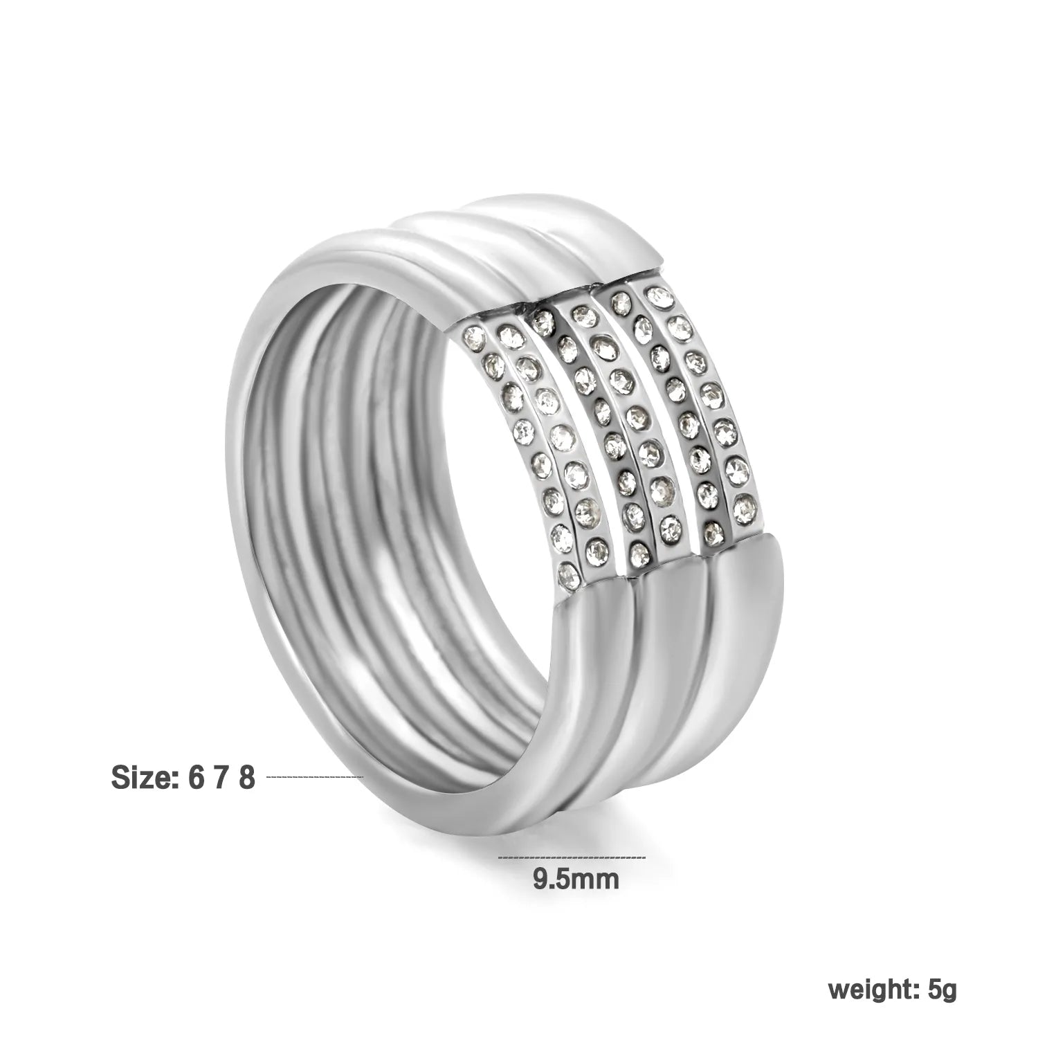 Steel Color Band Ring Size #6-8 Height 9.5mm Hollow Three Rows Emerald Diamond Inlaid Elegant Fashion Ring for Women Daily Casual Party Office Wear Jewelry asonjewelry