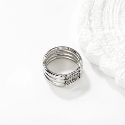 Steel Color Band Ring Size #6-8 Height 9.5mm Hollow Three Rows Emerald Diamond Inlaid Elegant Fashion Ring for Women Daily Casual Party Office Wear Jewelry asonjewelry