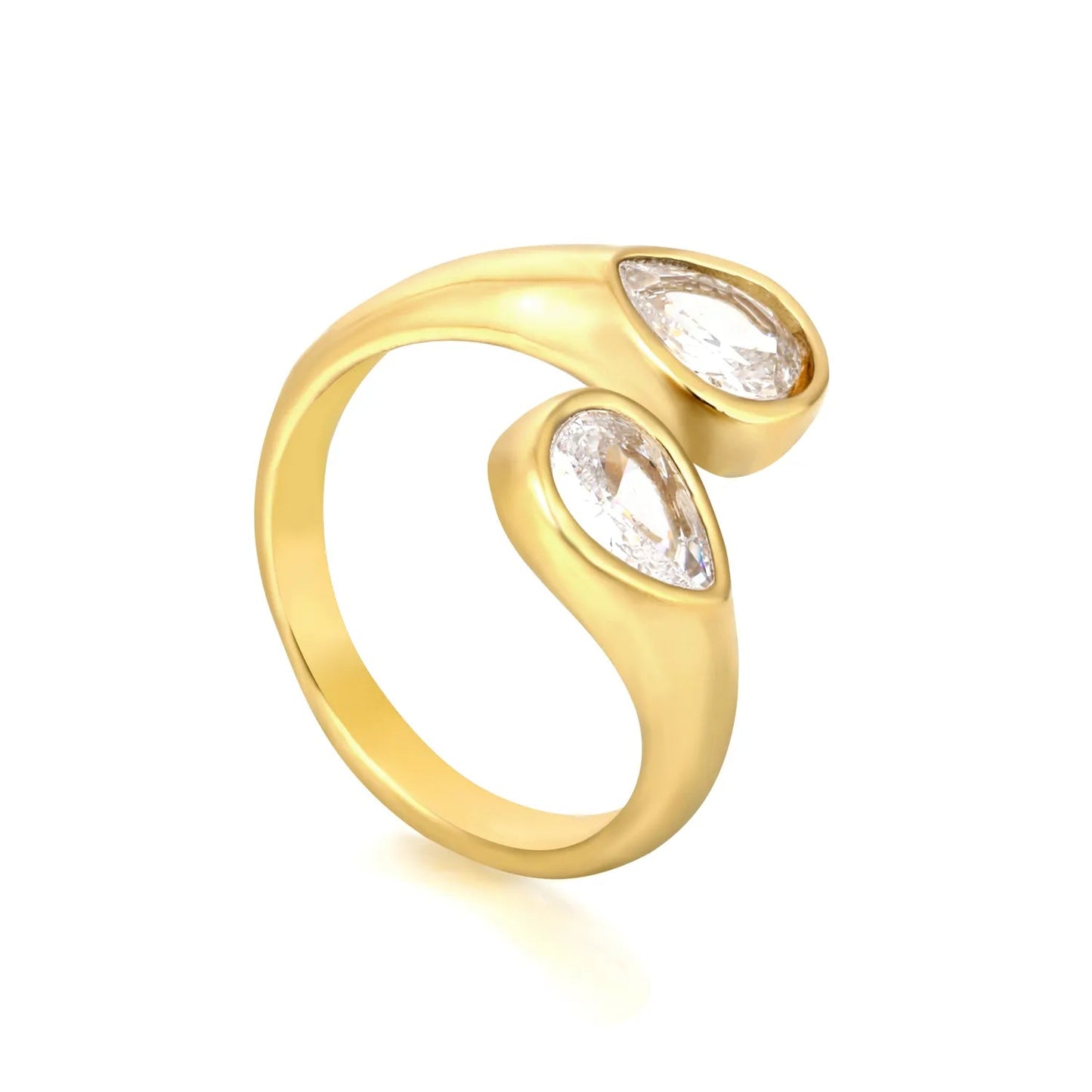 Gold Open Cuff Ring Size #7 With 7mm Teardrop White Zircon Elegant Zircon Inlaid Minimalist Ring for Women Daily Casual Party Wear Fashion Jewelry asonjewelry