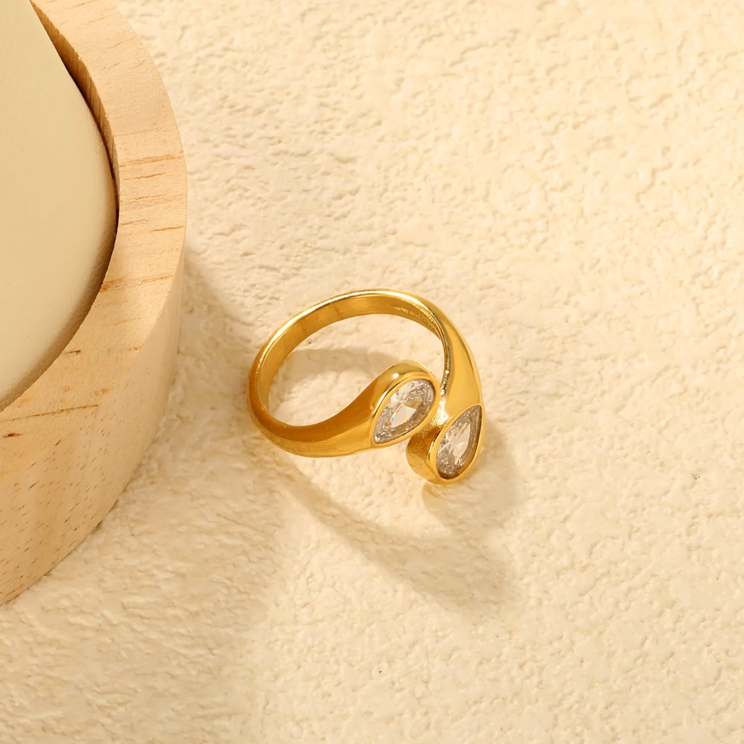 Gold Open Cuff Ring Size #7 With 7mm Teardrop White Zircon Elegant Zircon Inlaid Minimalist Ring for Women Daily Casual Party Wear Fashion Jewelry asonjewelry