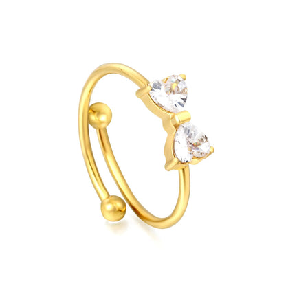 Gold Open Cuff Ring Size #7 9*5mm Bowknot With White Zircon Inlaid Elegant Bow Design Ring for Women Daily Casual Party Office Wear Fashion Jewelry asonjewelry