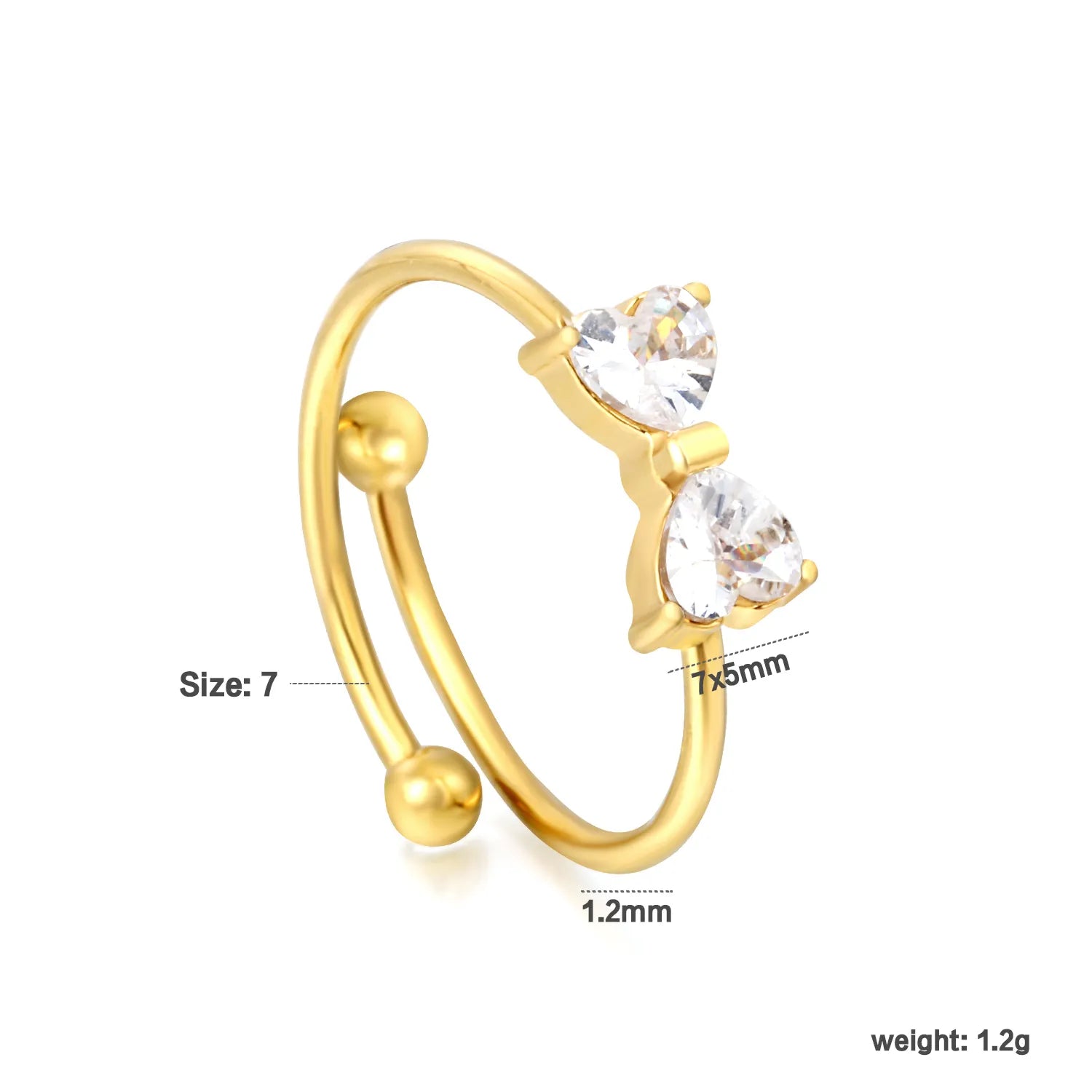 Gold Open Cuff Ring Size #7 9*5mm Bowknot With White Zircon Inlaid Elegant Bow Design Ring for Women Daily Casual Party Office Wear Fashion Jewelry asonjewelry