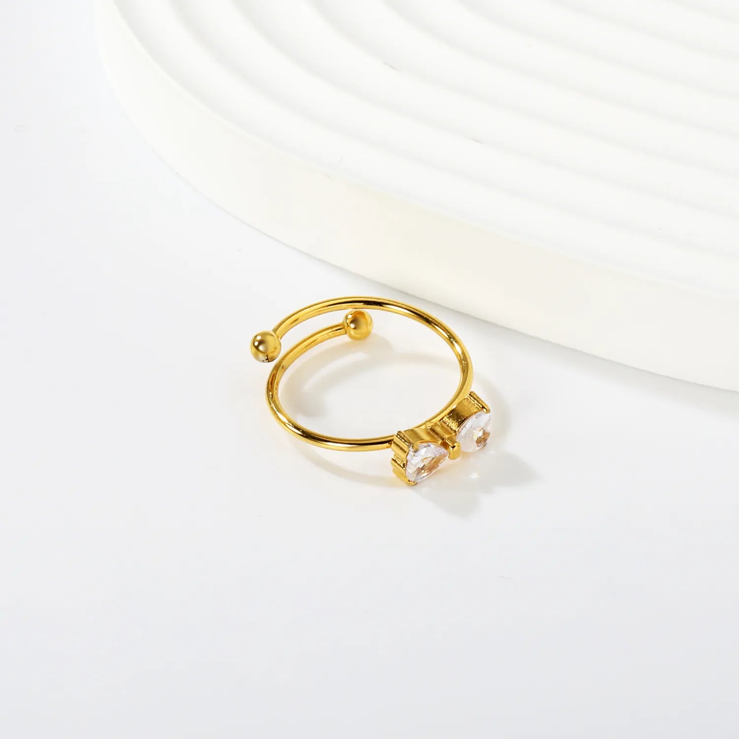 Gold Open Cuff Ring Size #7 9*5mm Bowknot With White Zircon Inlaid Elegant Bow Design Ring for Women Daily Casual Party Office Wear Fashion Jewelry asonjewelry