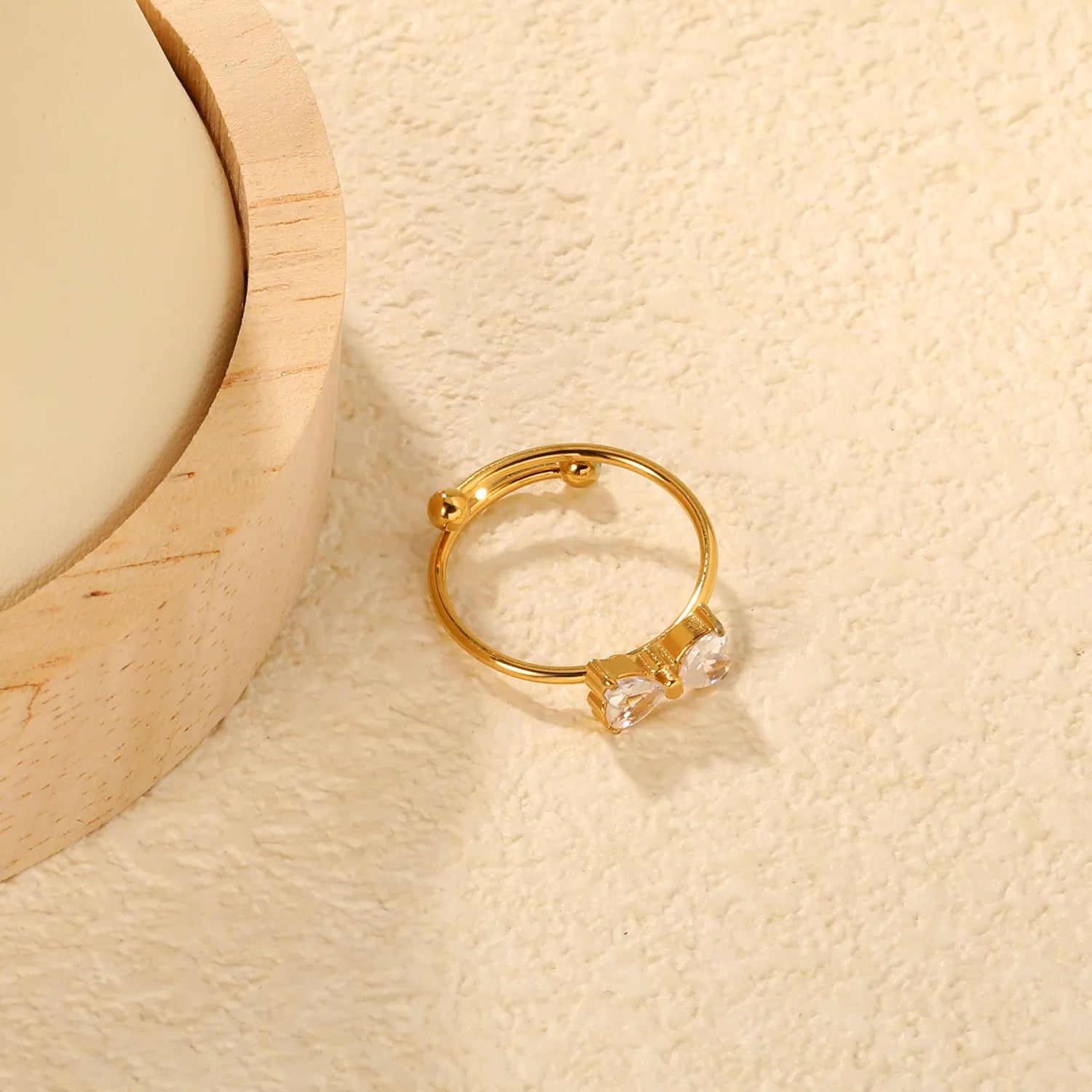Gold Open Cuff Ring Size #7 9*5mm Bowknot With White Zircon Inlaid Elegant Bow Design Ring for Women Daily Casual Party Office Wear Fashion Jewelry asonjewelry
