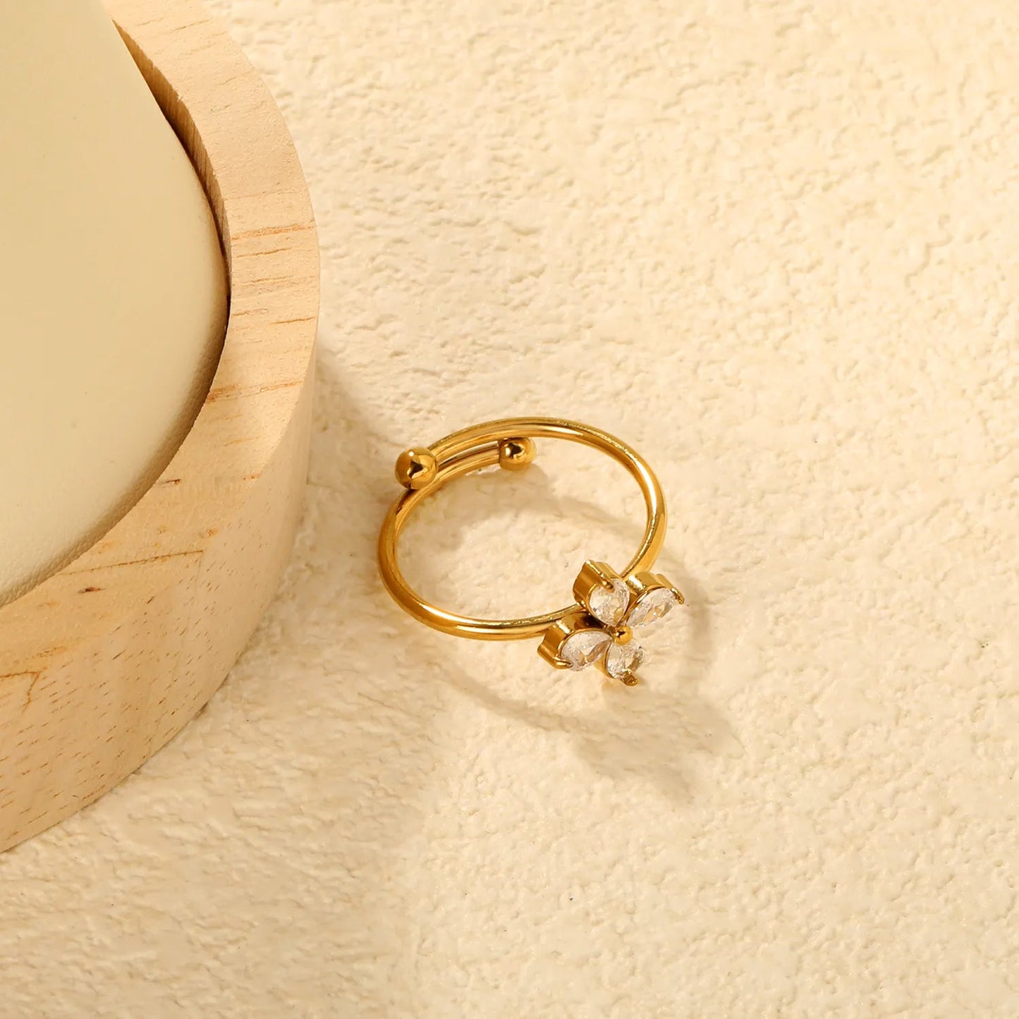 Gold Open Cuff Ring Size #7 11mm Floral Design With White Zircon Inlaid Elegant Fashion Ring for Women Daily Casual Party Office Wear Jewelry asonjewelry