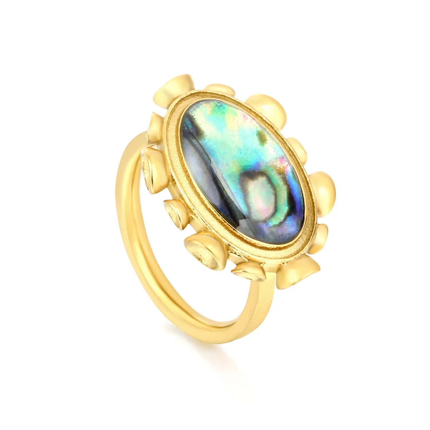 Gold Band Ring Size #6-9 21*16mm Blue Abalone Shell Inlaid Elegant Natural Shell Design Ring for Women Daily Casual Party Office Wear Fashion Jewelry asonjewelry
