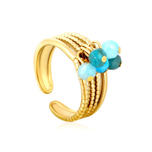 8mm high, 6 pieces of lapis lazuli (deep blue) / blue phosphorite / black lines / red / mixed color tassel accessories Open ring Gold Size 7#