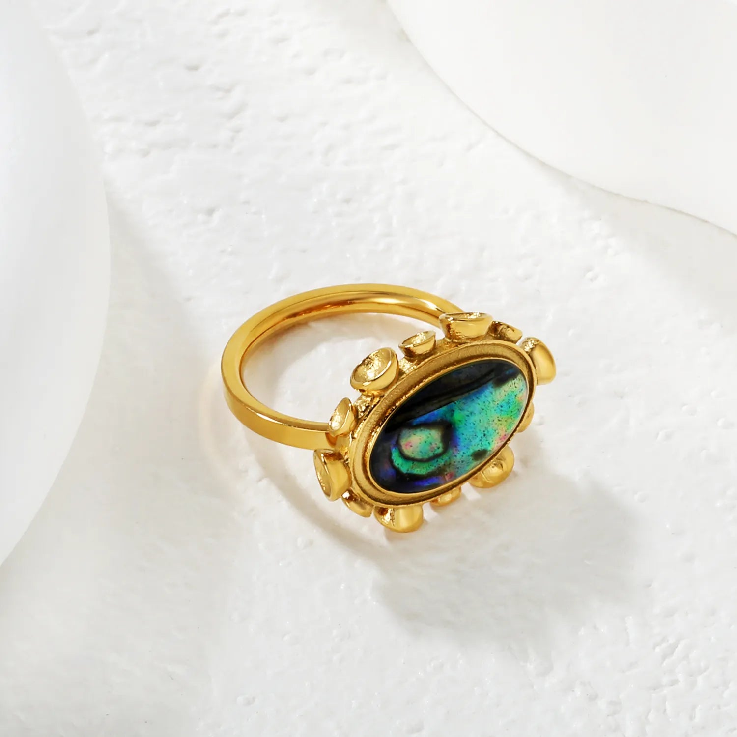 Gold Band Ring Size #6-9 21*16mm Blue Abalone Shell Inlaid Elegant Natural Shell Design Ring for Women Daily Casual Party Office Wear Fashion Jewelry asonjewelry
