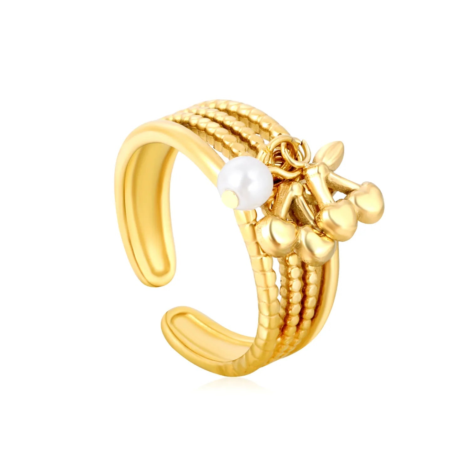 8mm high butterfly + cherry + heart shape + octagonal star + glossy moon + red droplet peach tassel accessory Open ring Gold Size 7# asonjewelry