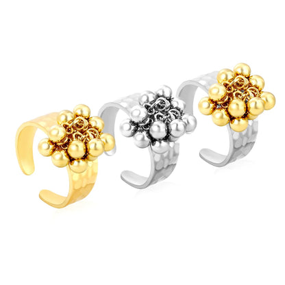 9.4mm high, color-matched French-style fringed round bead open ring, steel color, interwoven gold asonjewelry