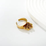 9.4mm high, color-matched French-style fringed round bead open ring, steel color, interwoven gold asonjewelry