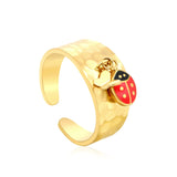 9.4mm high butterfly / freshwater pearl + seven-spotted ladybug open ring in gold #7 asonjewelry