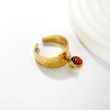 9.4mm high butterfly / freshwater pearl + seven-spotted ladybug open ring in gold #7 asonjewelry