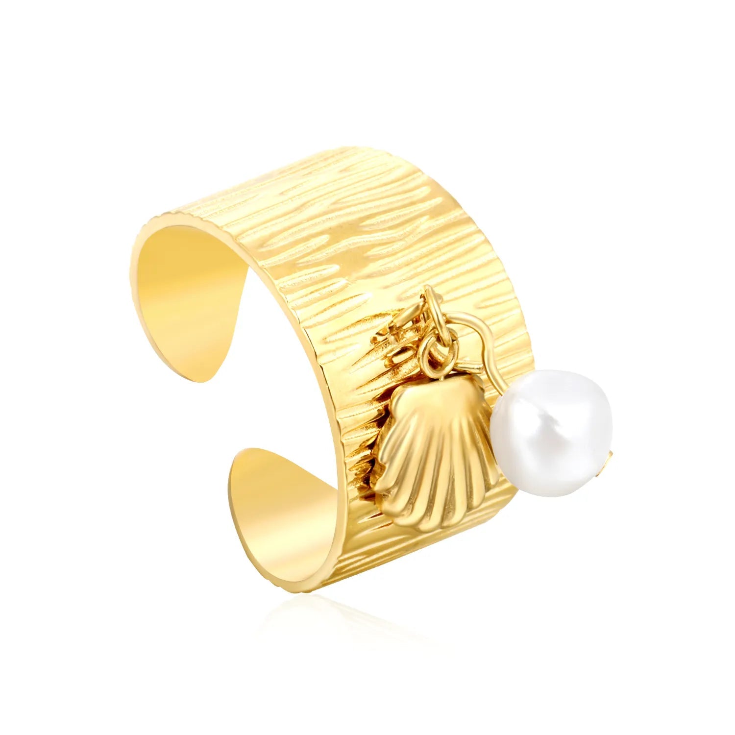 11.75mm high, special-shaped imitation pearl + heart/ butterfly / shell open ring, gold #7 asonjewelry
