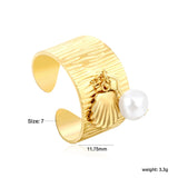 11.75mm high, special-shaped imitation pearl + heart/ butterfly / shell open ring, gold #7 asonjewelry