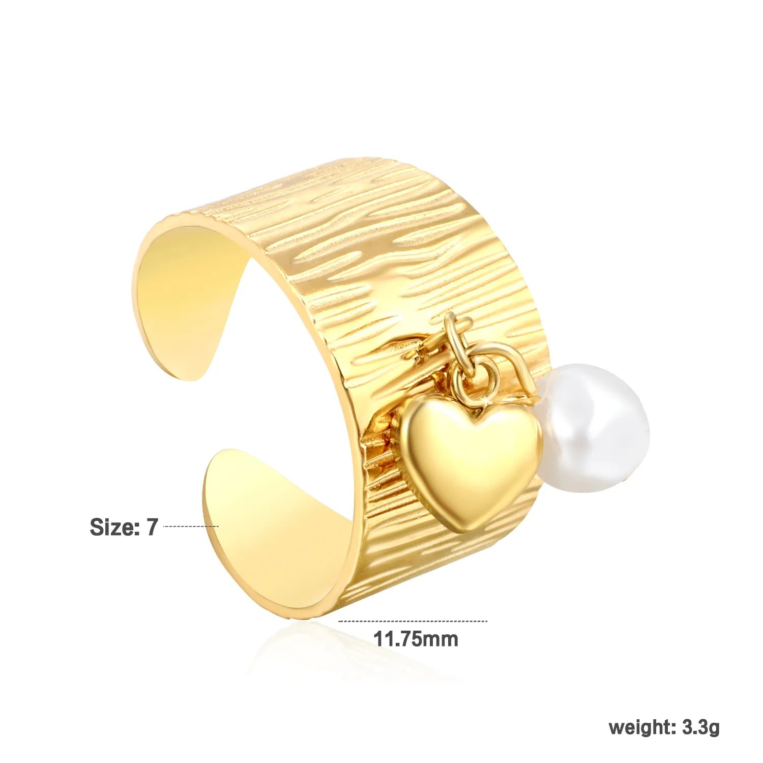 11.75mm high, special-shaped imitation pearl + heart/ butterfly / shell open ring, gold #7 asonjewelry