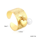11.75mm high, special-shaped imitation pearl + heart/ butterfly / shell open ring, gold #7 asonjewelry