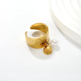 11.75mm high, special-shaped imitation pearl + heart/ butterfly / shell open ring, gold #7 asonjewelry